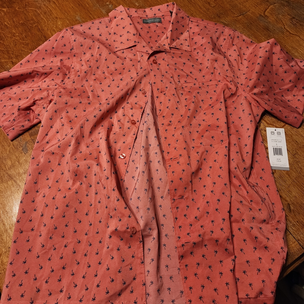 Geoffrey Beene Coral Palm Print Casual Shirt